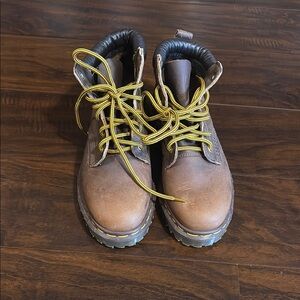 Dr. Martens Brown Leather Boots with Yellow Laces